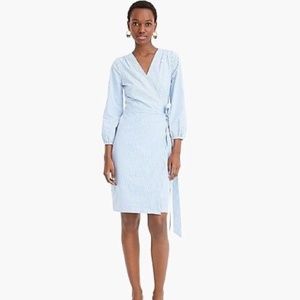 J.Crew Wrap Dress Blue Striped Cotton Poplin